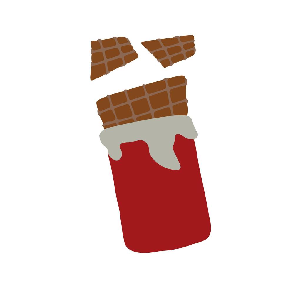 barra de chocolate en un envoltorio de navidad rojo sobre un fondo blanco vector