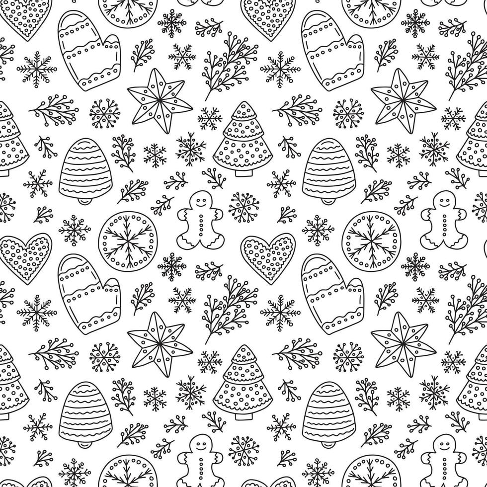 Doodle gingerbread vector seamless pattern. Hand drawn ginger cookies pattern on white background.Doodle gingerbread vector seamless pattern. Hand drawn ginger cookies pattern on white background.