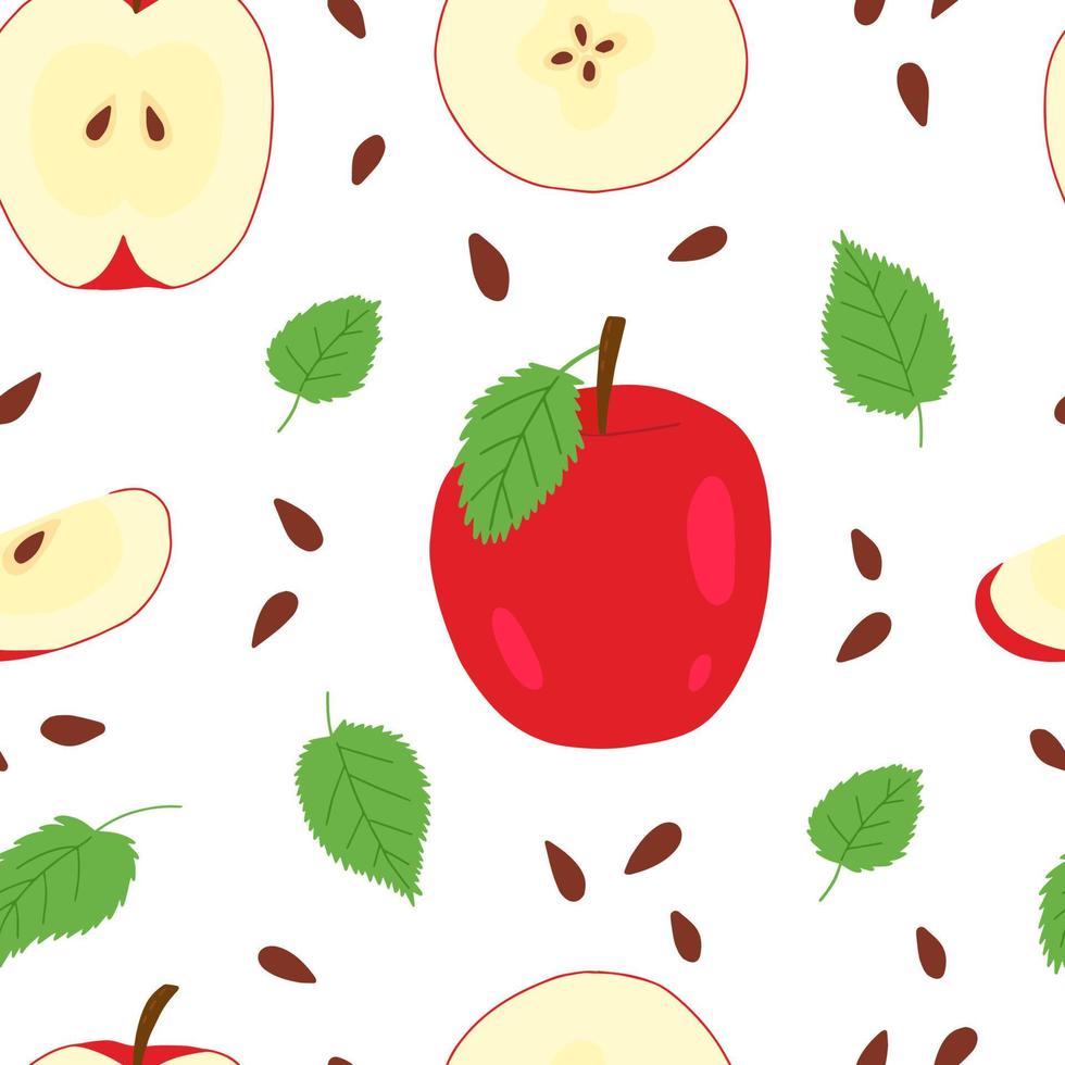 patrón sin costuras de manzana roja. rebanada de patrón de manzanas dibujadas a mano vector