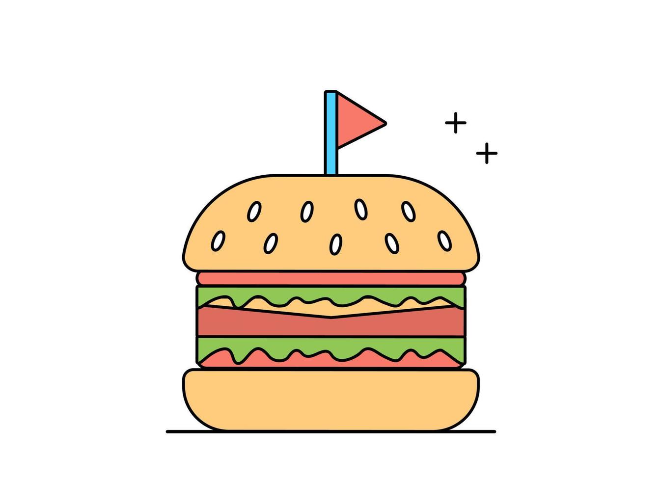 ilustración de un chef de esquema de diseño plano que trabaja con pizza y hamburguesas vector