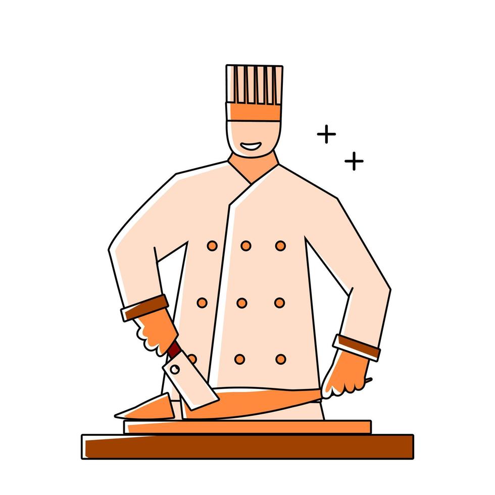 ilustración de un chef cocinando mariscos usando un estilo de esquema de diseño plano vector