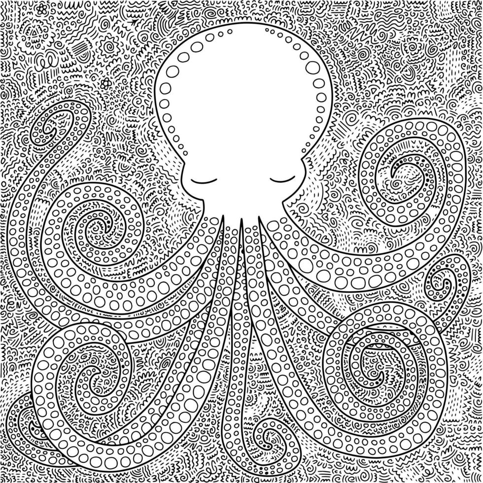 Coloring page with big octopus doodle. Cute octopus doodle vector coloring page