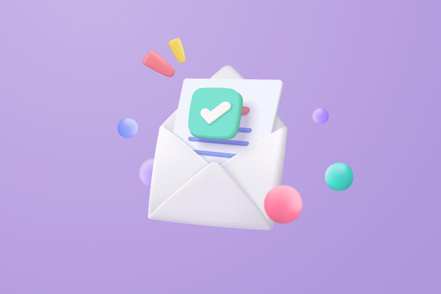 3d mail envelope icon with notification new message on purple background. Minimal email letter with letter paper read icon. message concept 3d vector render isolated pastel background