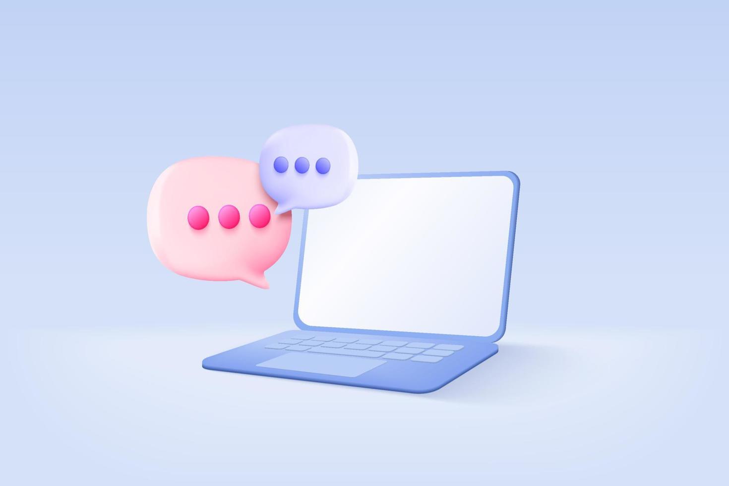 Burbuja de voz vectorial 3d con cuaderno para plataforma de galería de fotos, concepto de comentario de conversación social en línea, mensaje emoji, iconos de voz, chat con medios sociales. Ilustración de vector de procesamiento de habla 3d