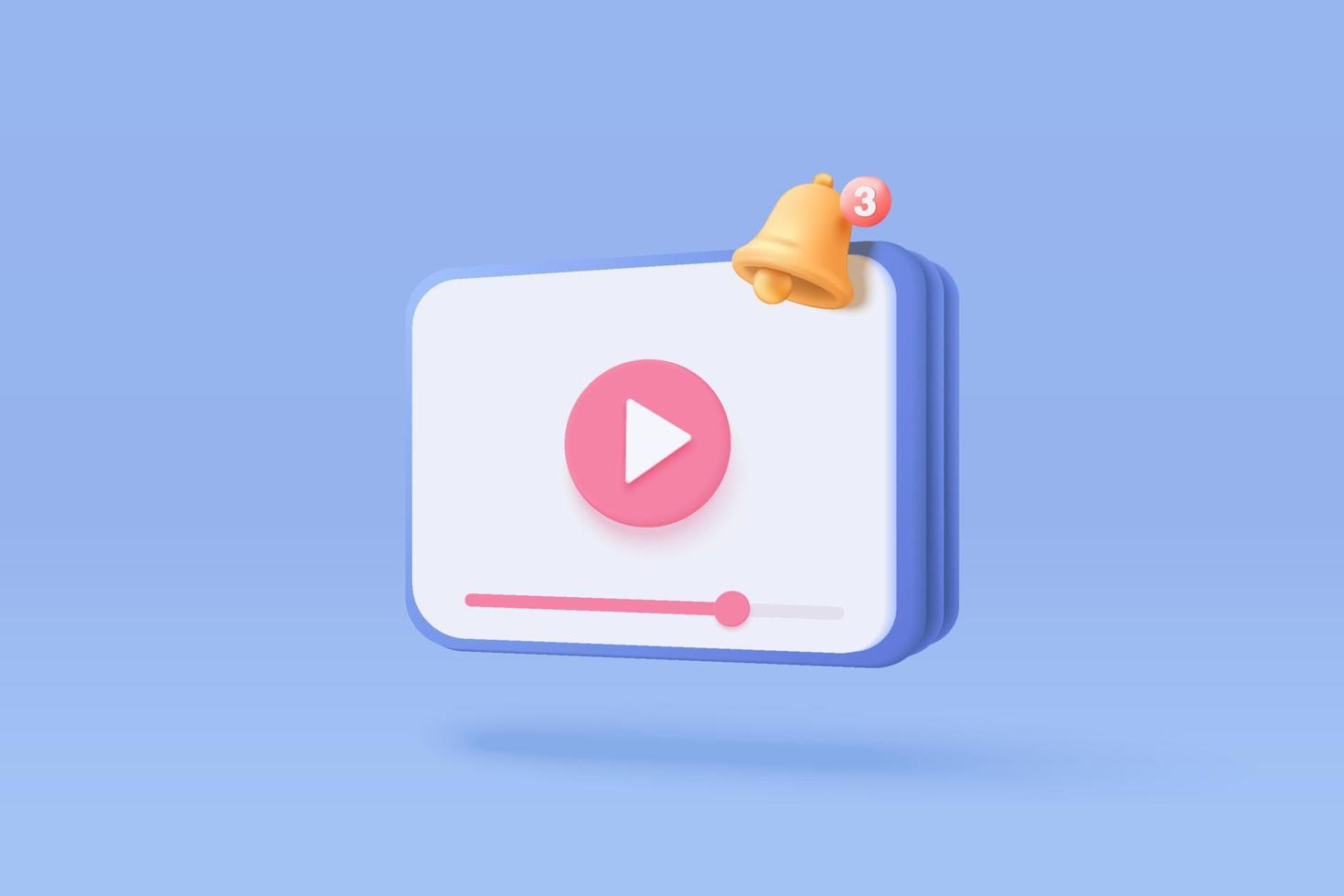 3D subscribe reminder for video. notifications push with floating elements. 3d Alert for business promote planning, reminder and notification background. 3d video playing vector render illustration