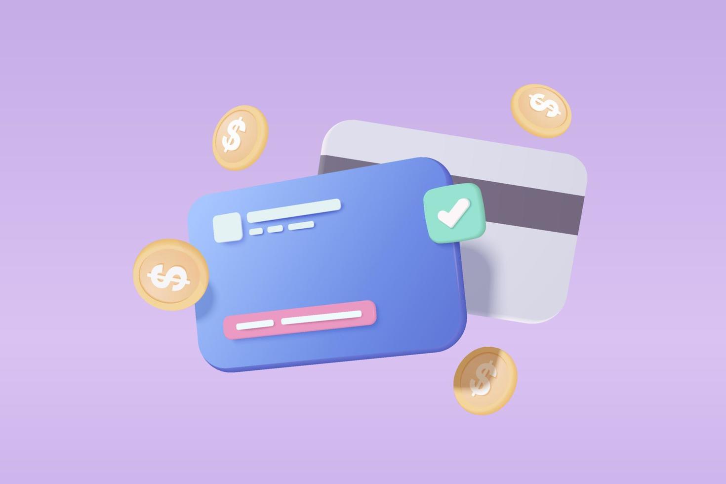 3D shield protection icon with credit card for online payment on white background concept, user account for 3d security with payment protection for e commerce on isolated vector render background