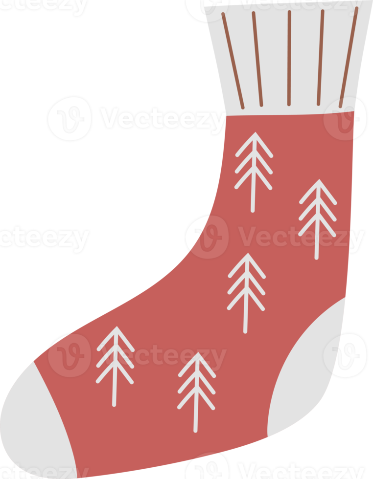 Winter knitted sock with trees png