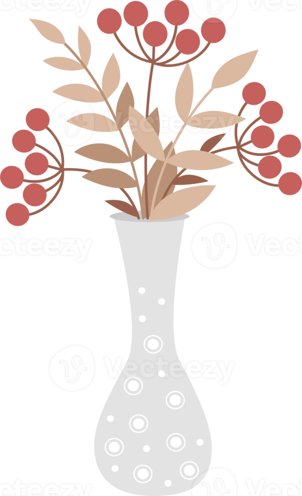 Vase with bouquet of red berries and leaves png