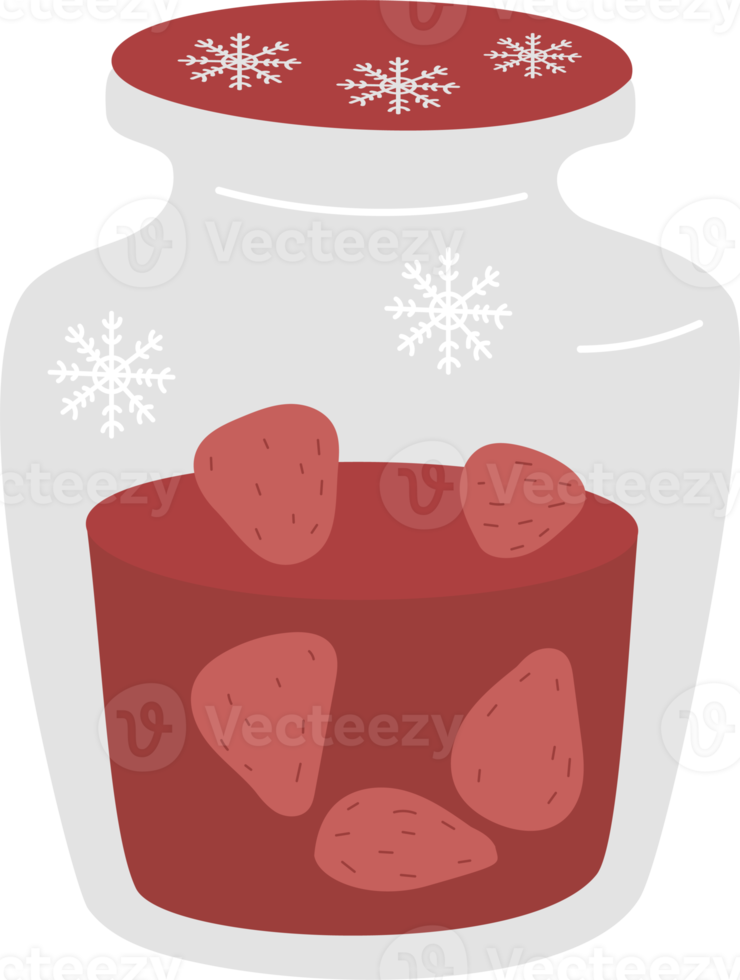 Jar of strawberry jam and snowflakes png