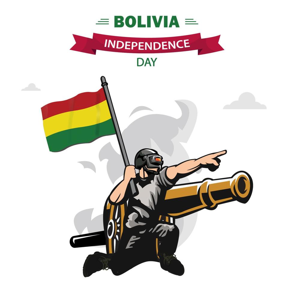 día de la independencia boliviana. soldado de diseño patriótico plano que lleva la bandera de bolivia. vector