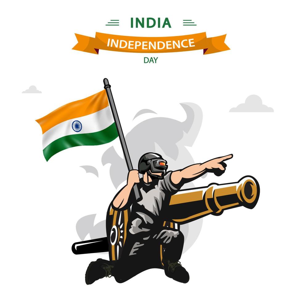 India Independence Day vector. Flat Design Patriotic soldier carrying India Flag. vector