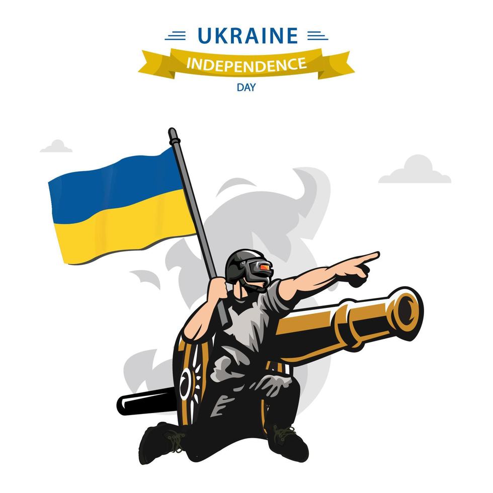 Ukraine Independence Day vector. Flat Design Patriotic soldier carrying Ukraine Flag. vector