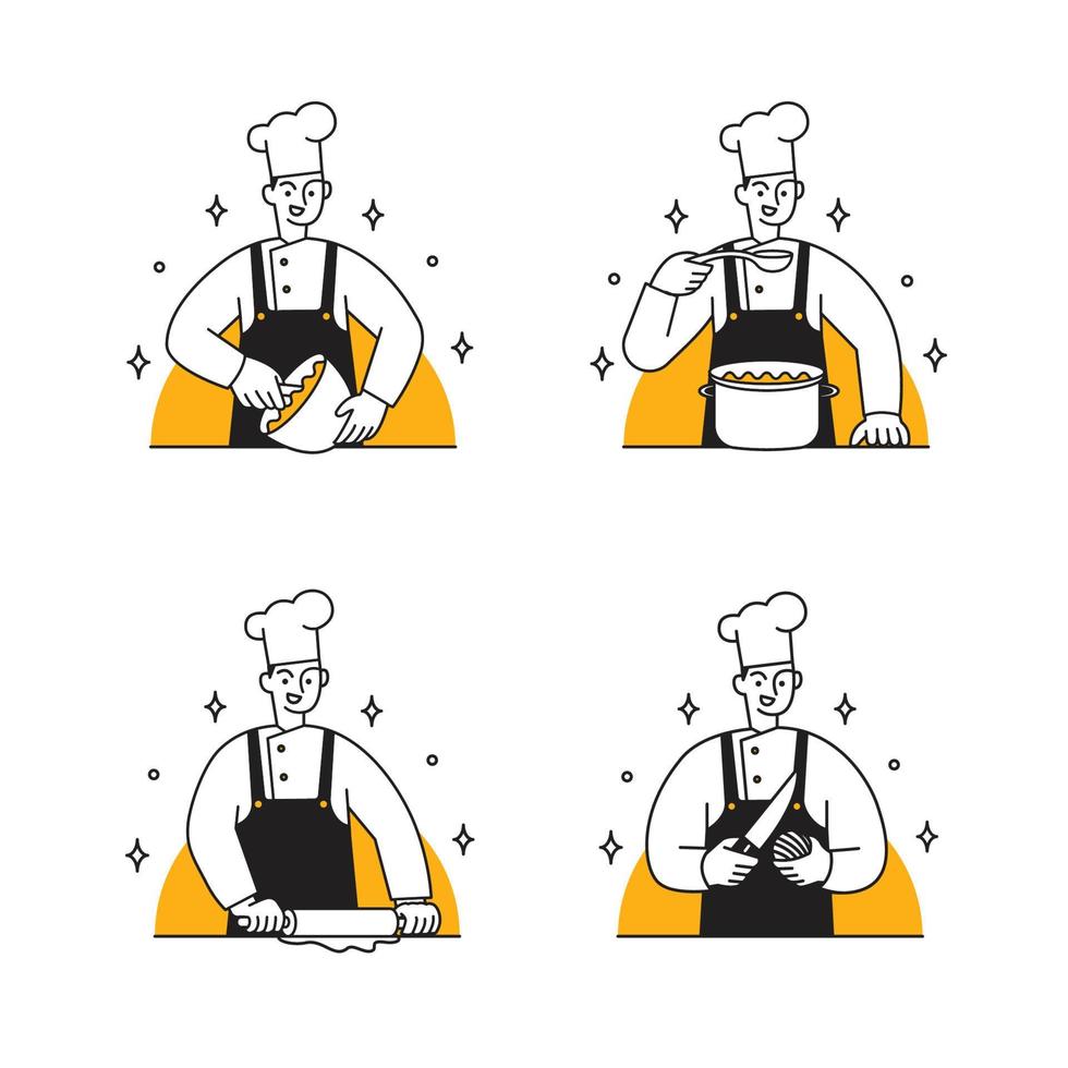 conjunto de diseño de ilustración de cocina de chef moderno simple vector