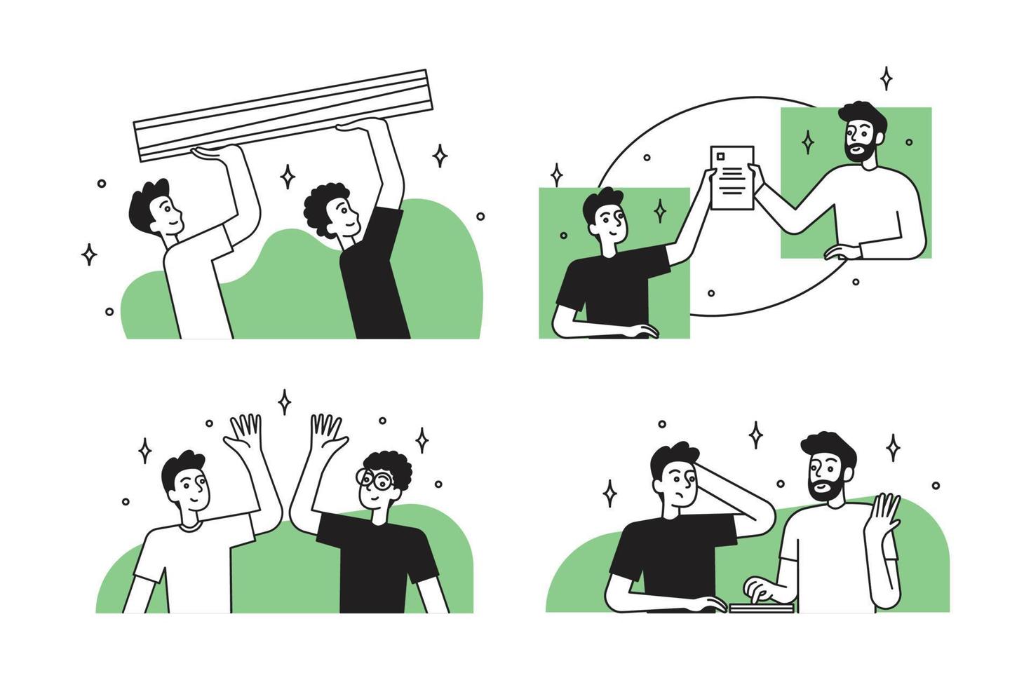 simple modern team work illustration design set vector