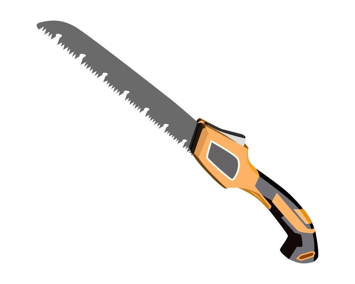 Vector Illustration Hand Pruning Folding Saw isolated Carpentry hand tools. This saw is used to cut a wide range on the large end of wood thicknesses or trim live shrubs and trees.