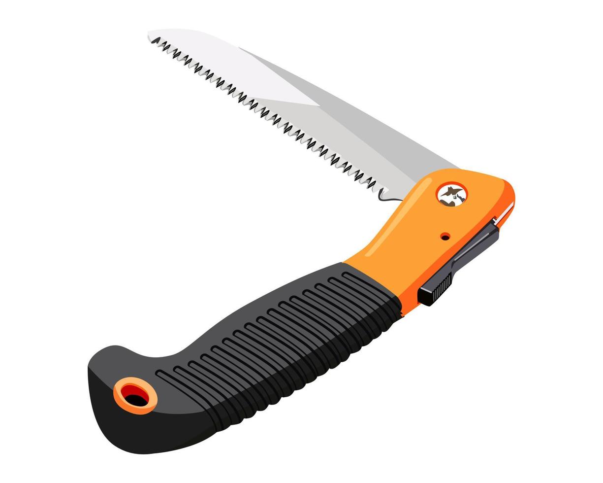 Vector Illustration Hand Pruning Folding Saw isolated Carpentry hand tools. This saw is used to cut a wide range on the large end of wood thicknesses or trim live shrubs and trees.