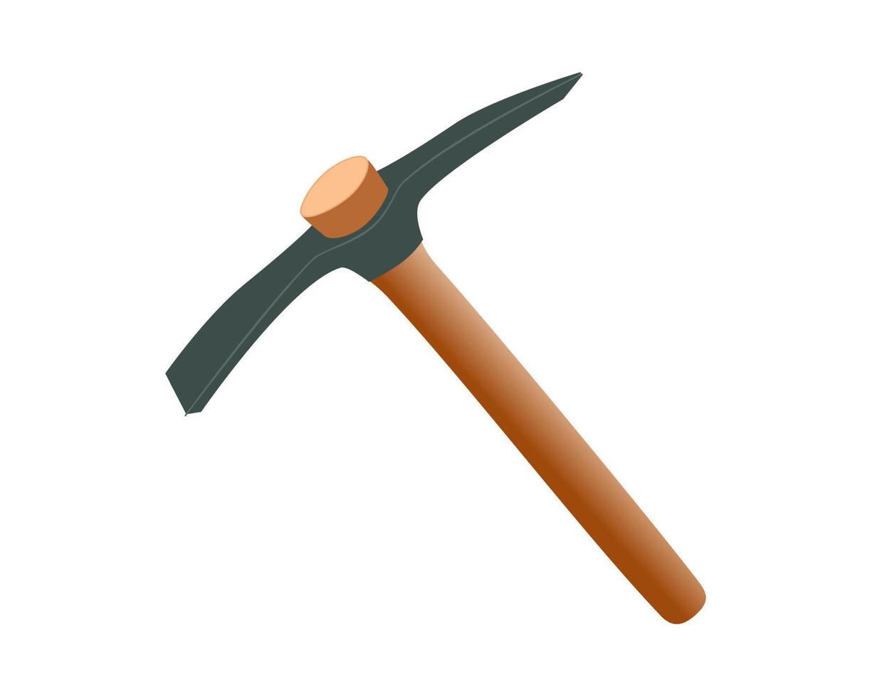 Crushing tool for miner. Pickaxe on one side in the shape of a hoe and on the other with a sharp beak with wooden handle vector