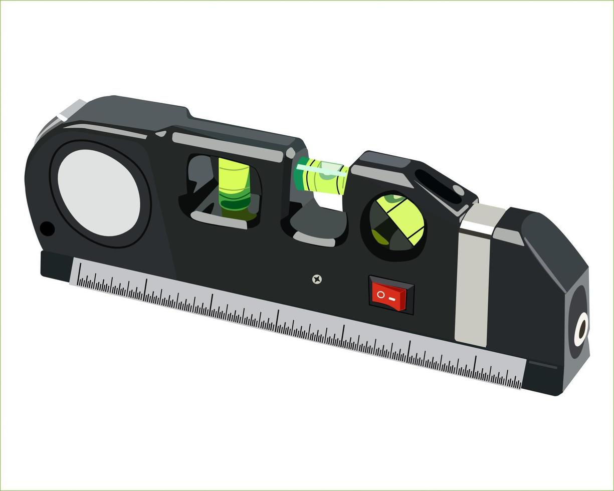 Ruler Laser Horizontal Vertical with balancing bubble tools carpenter, for repair, construction, measuring. Vector illustration isolated.