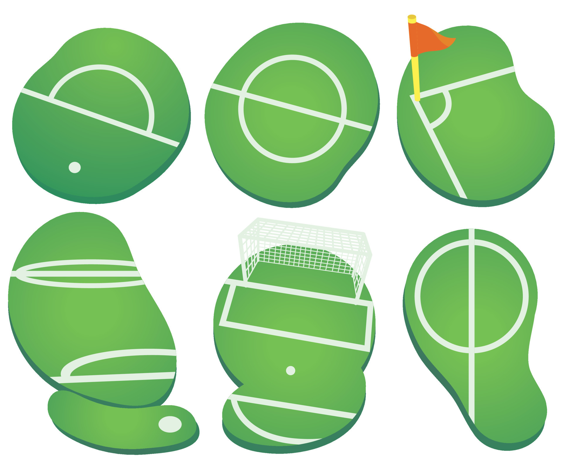 Soccer field freefrom shape elements vector graphic background for