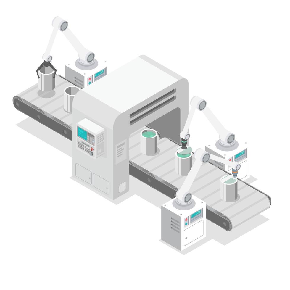 conveyor robot arm production isometric vector