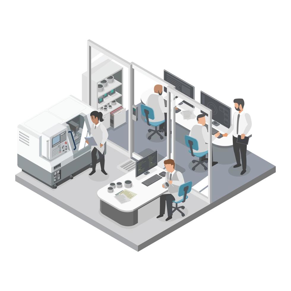 ingeniero de investigación y desarrollo isométrico vector