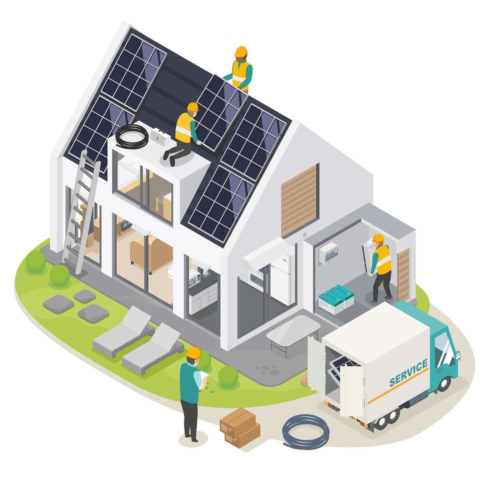 solar cell smart home system installer team vector