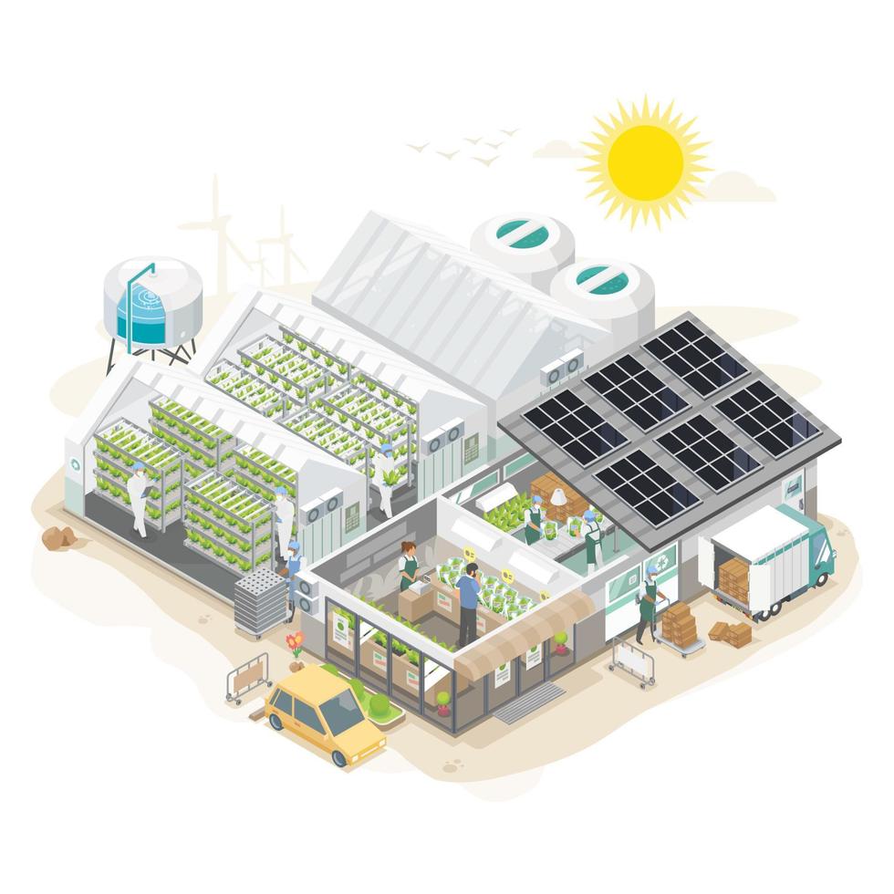 complete smart plant factory system farming isometric infographic organic shop vector