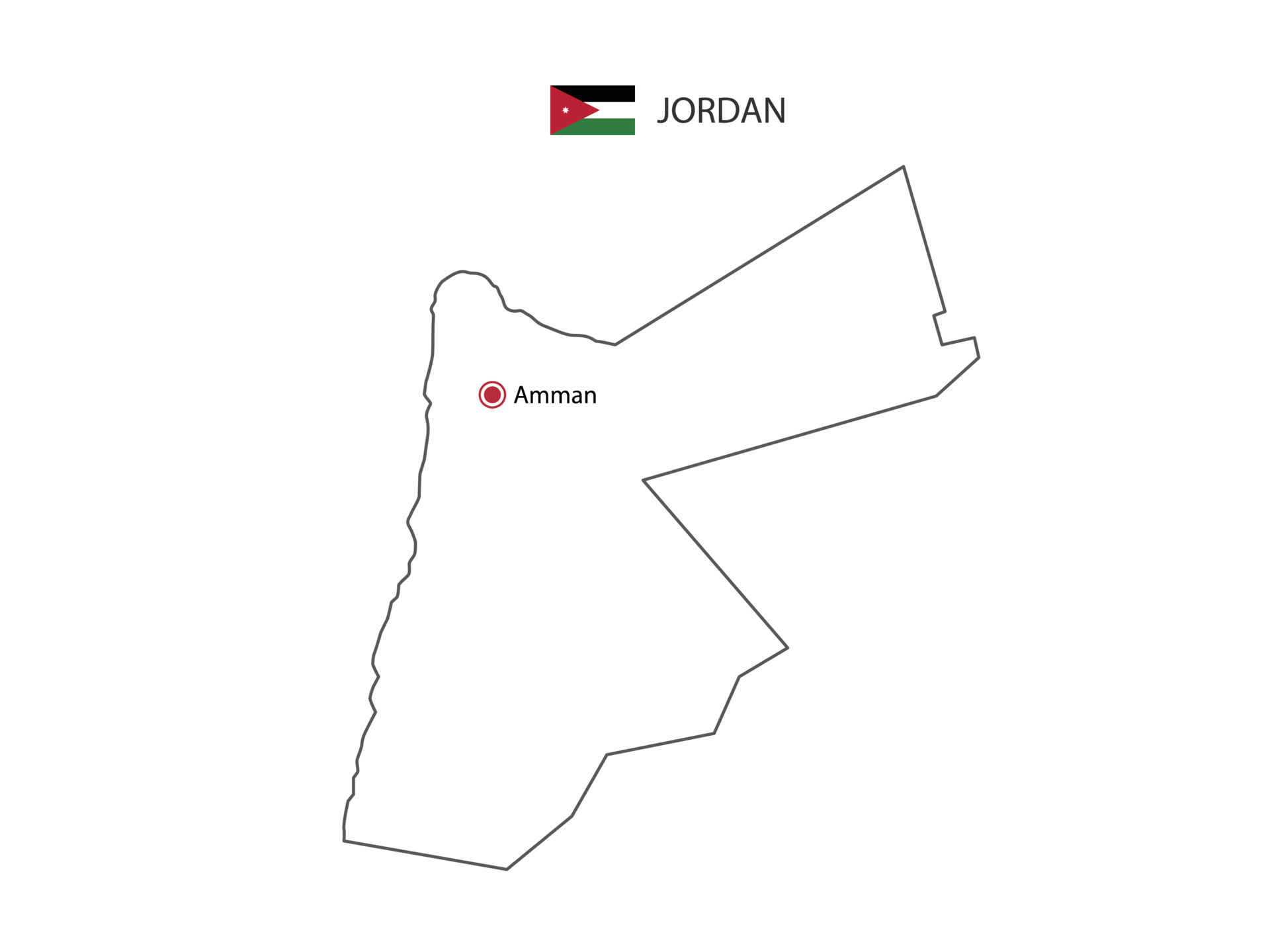 Hand draw thin black line vector of Jordan Map with capital city Amman on  white background. 12617802 Vector Art at Vecteezy