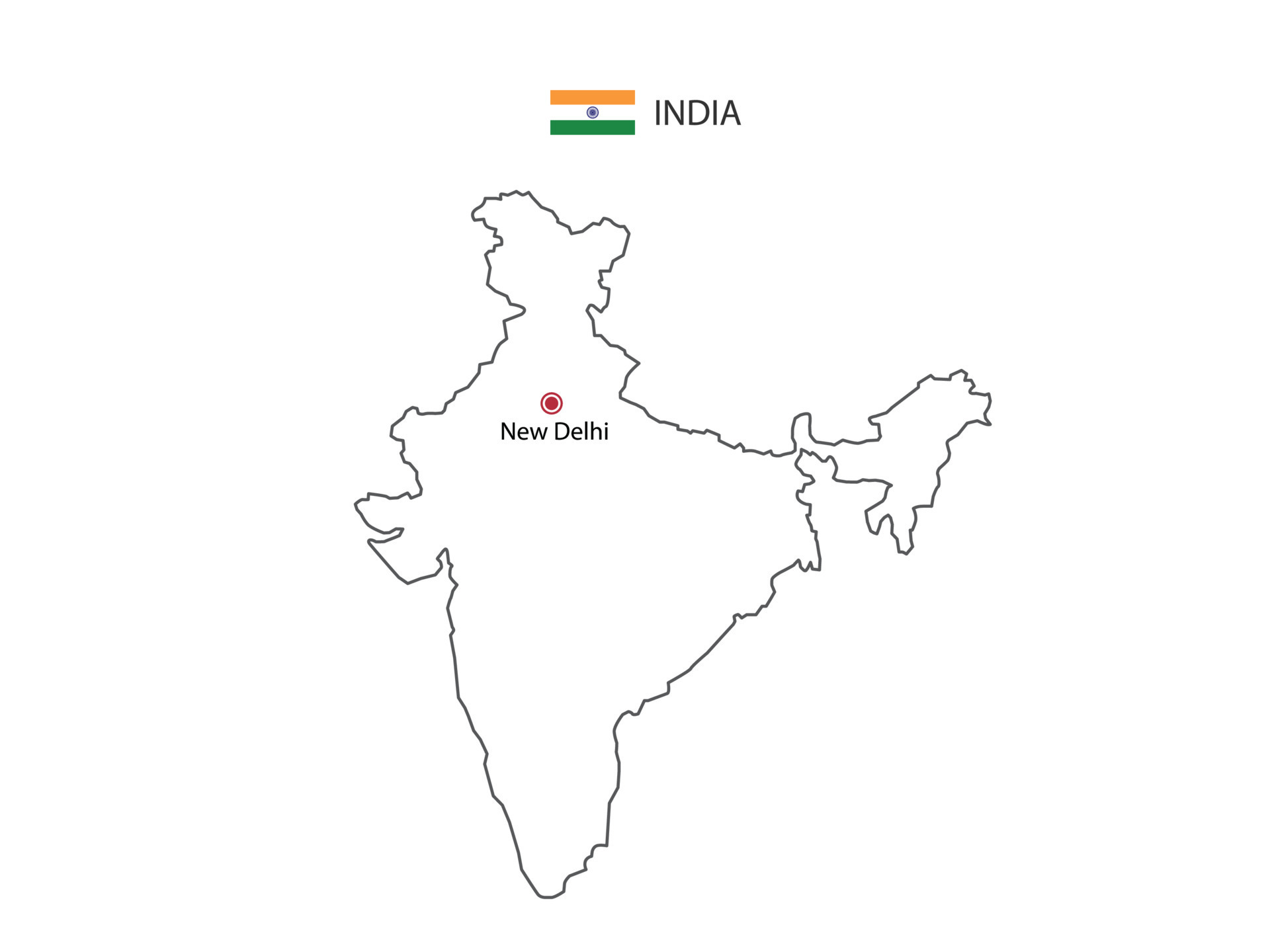 Hand draw thin black line vector of India Map with capital city New Delhi  on white background. 12617816 Vector Art at Vecteezy