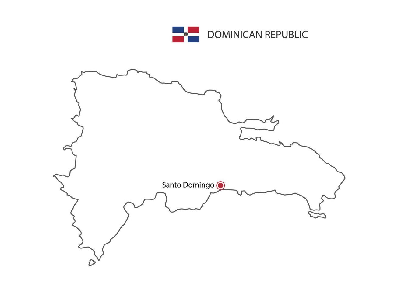 Hand draw thin black line vector of Dominican Republic Map with capital