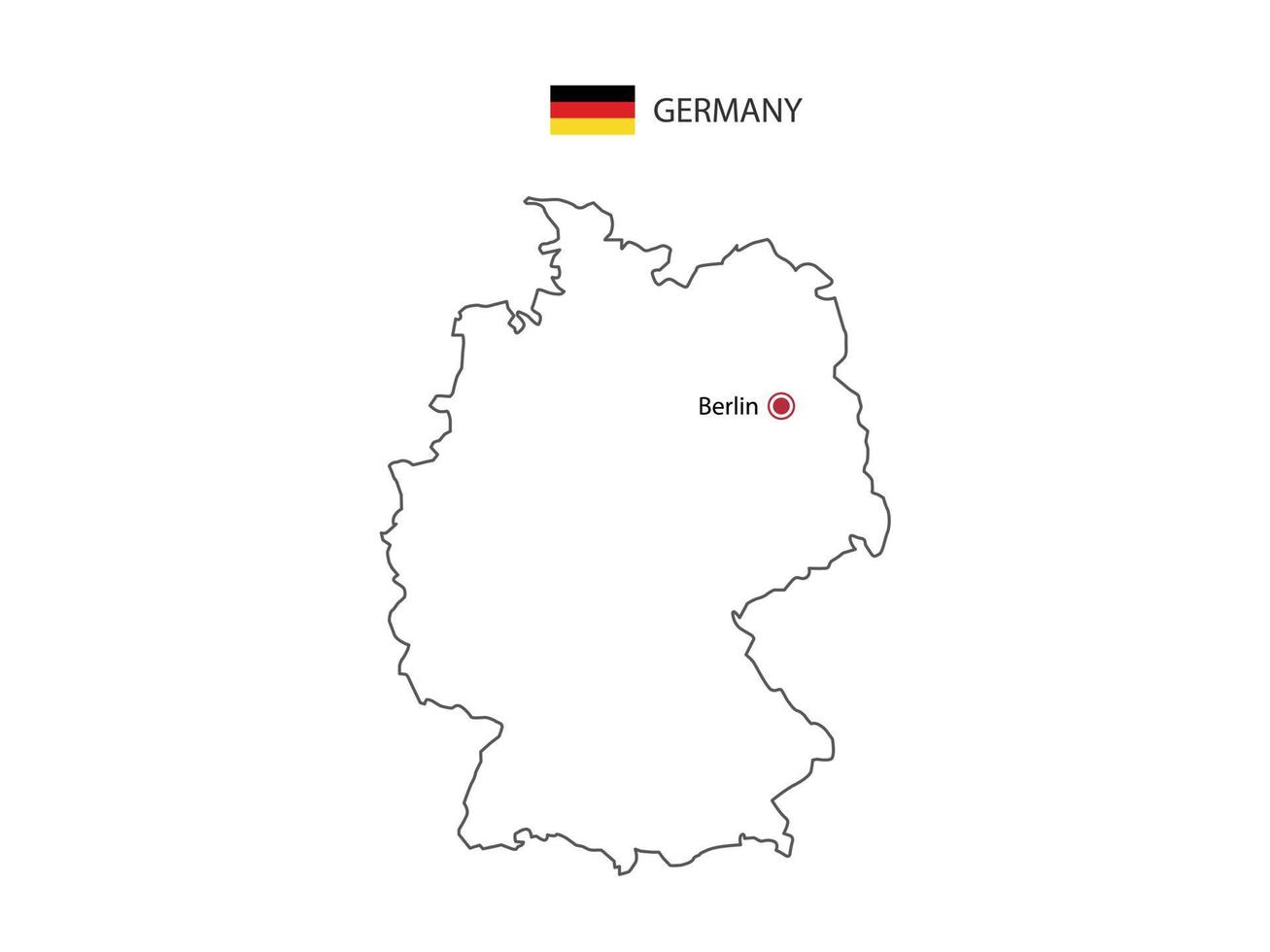 Hand draw thin black line vector of Germany Map with capital city Berlin on white background.