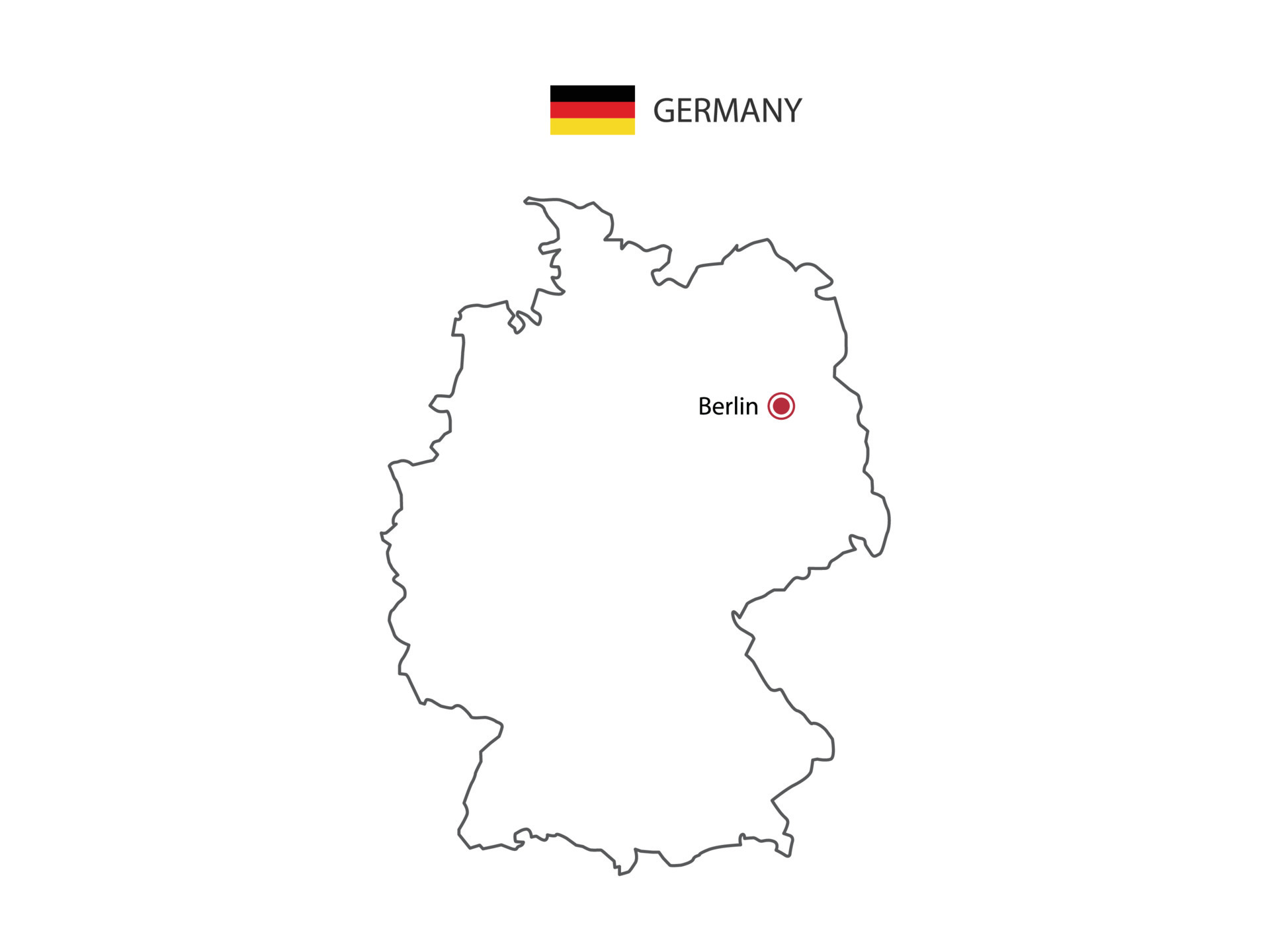 Hand draw thin black line vector of Germany Map with capital city