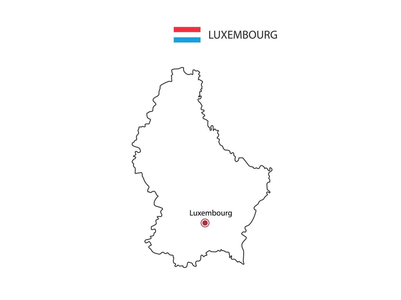 Hand draw thin black line vector of Luxembourg Map with capital city Luxembourg on white background.