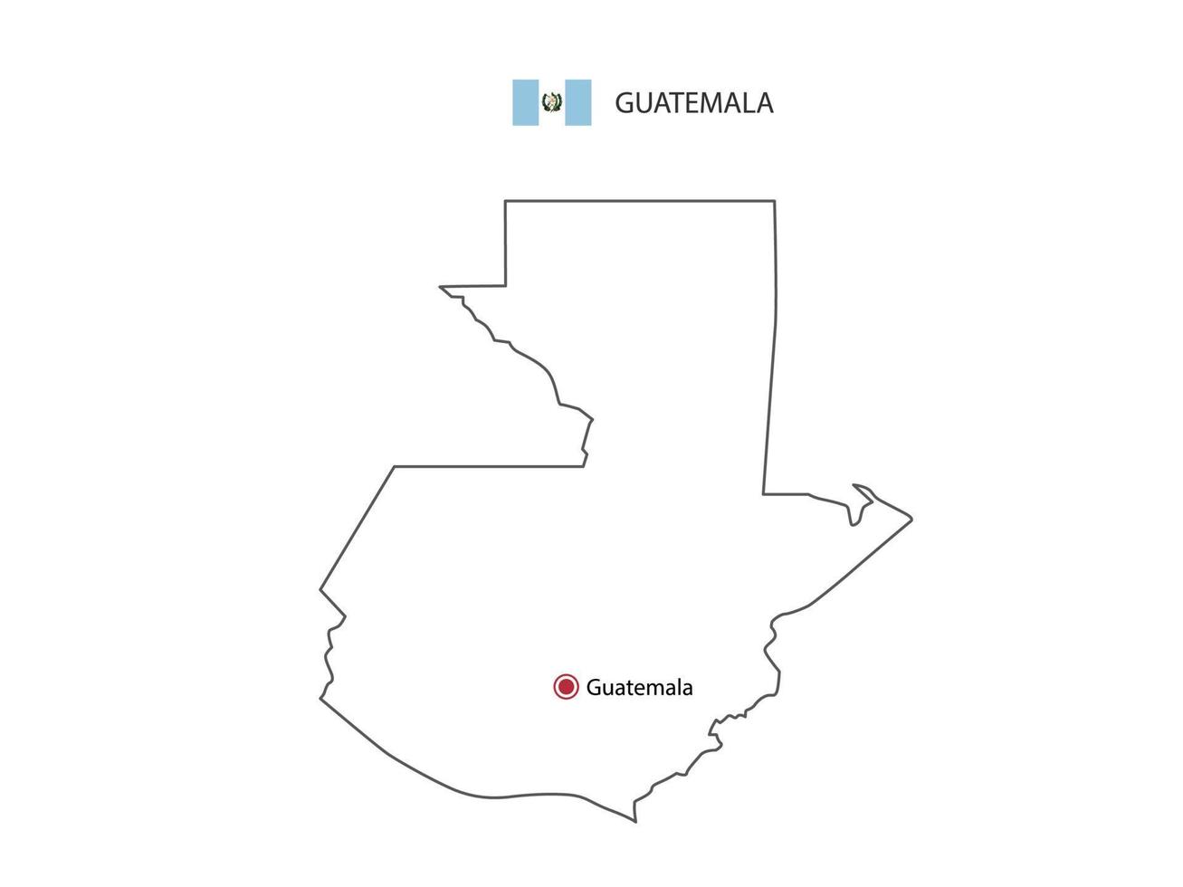 Hand draw thin black line vector of Guatemala Map with capital city Guatemala on white background.