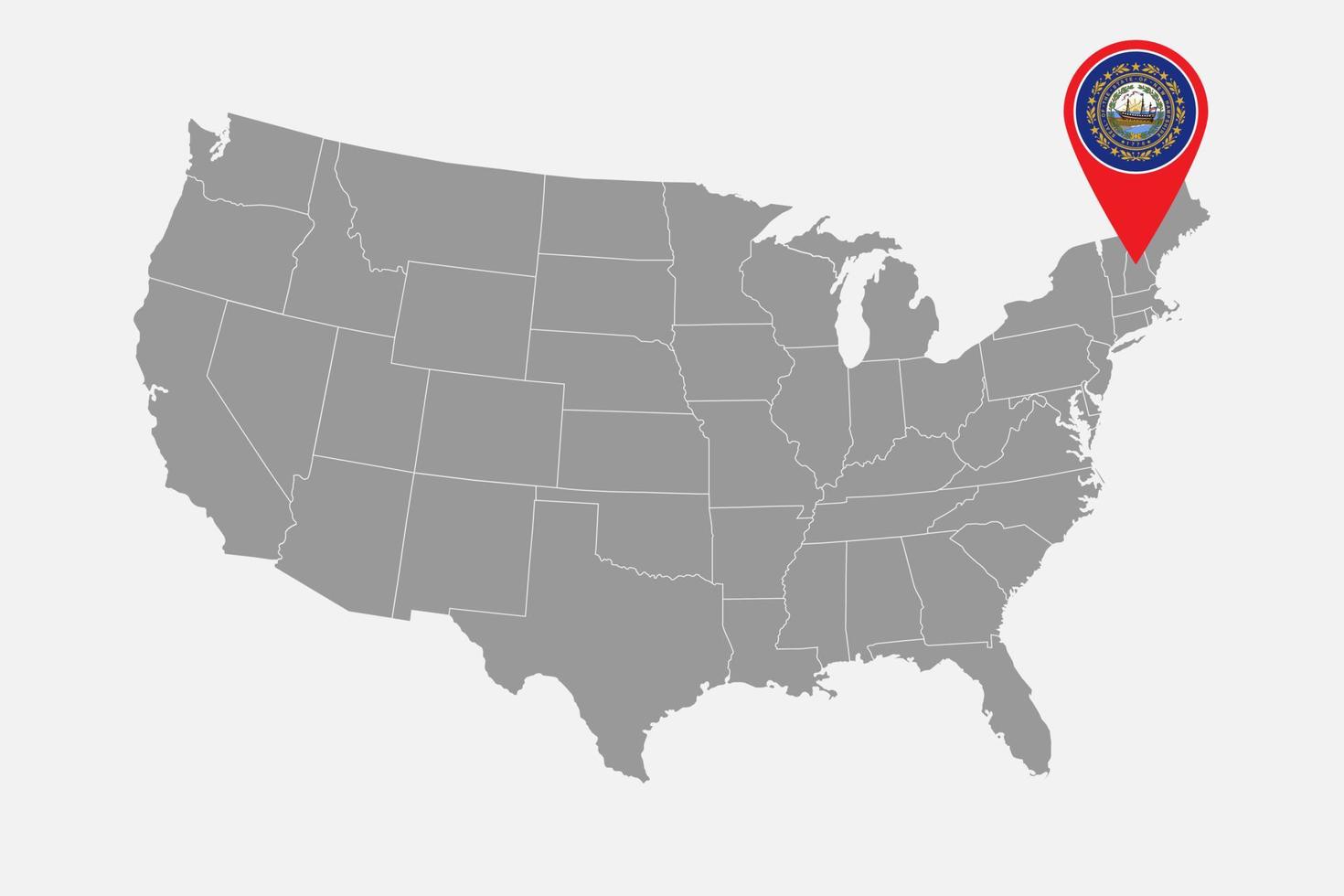 Map pointer with flag of New Hampshire. Vector illustration.