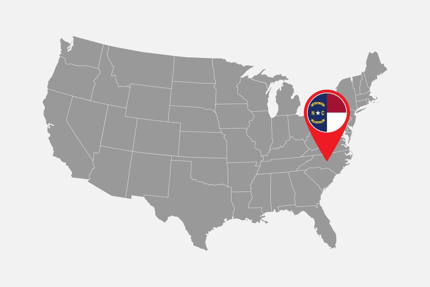 Map pointer with flag of North Carolina. Vector illustration.