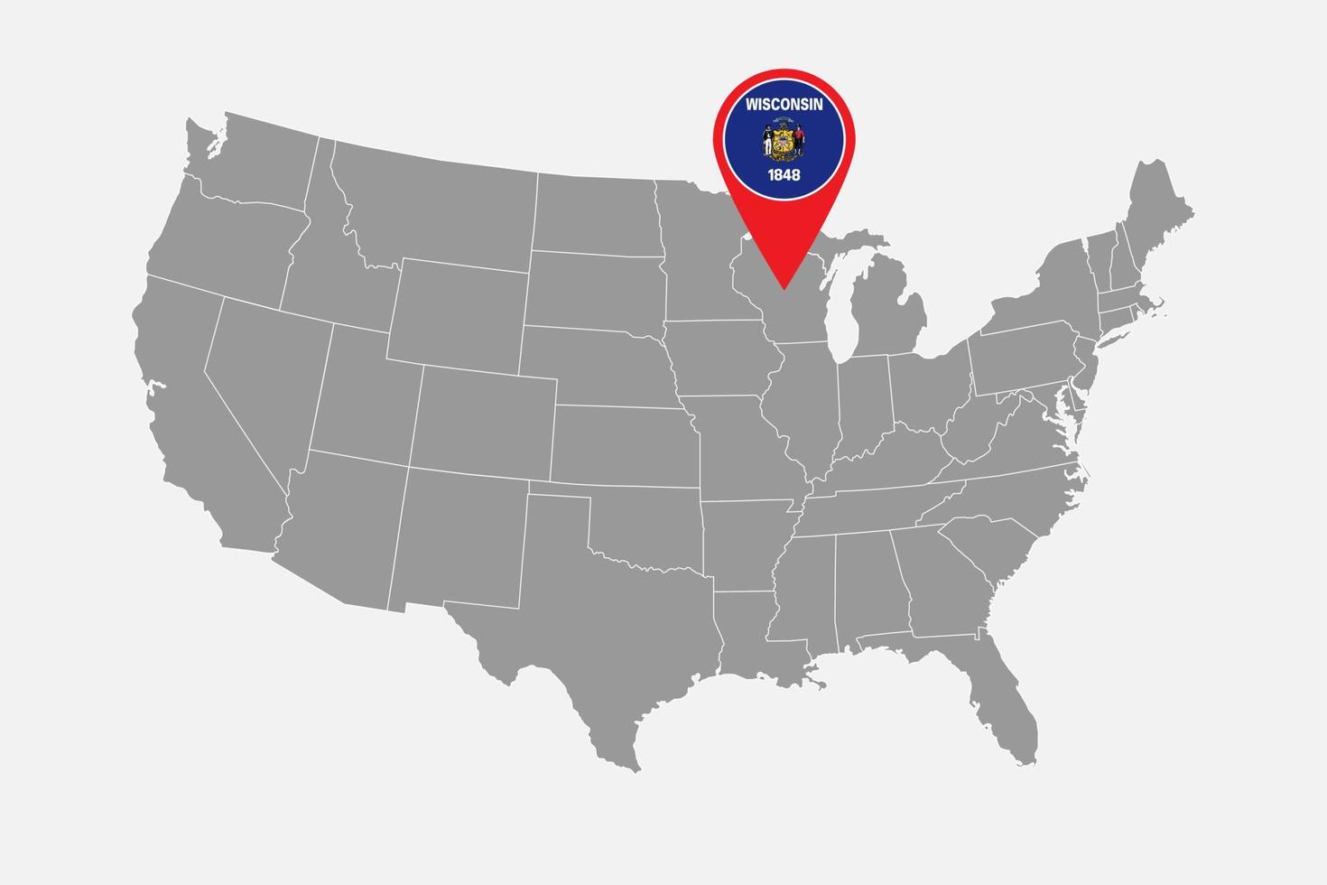 Map pointer with flag of Wisconsin. Vector illustration.