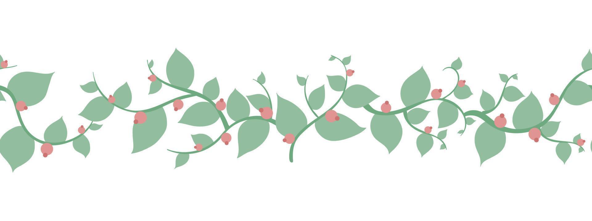 green seamless brush, border with leafes branches  design. Hand drawn Illustration in watercolor. For wedding invitations, greeting cards. Nature,organic items.Vector vector