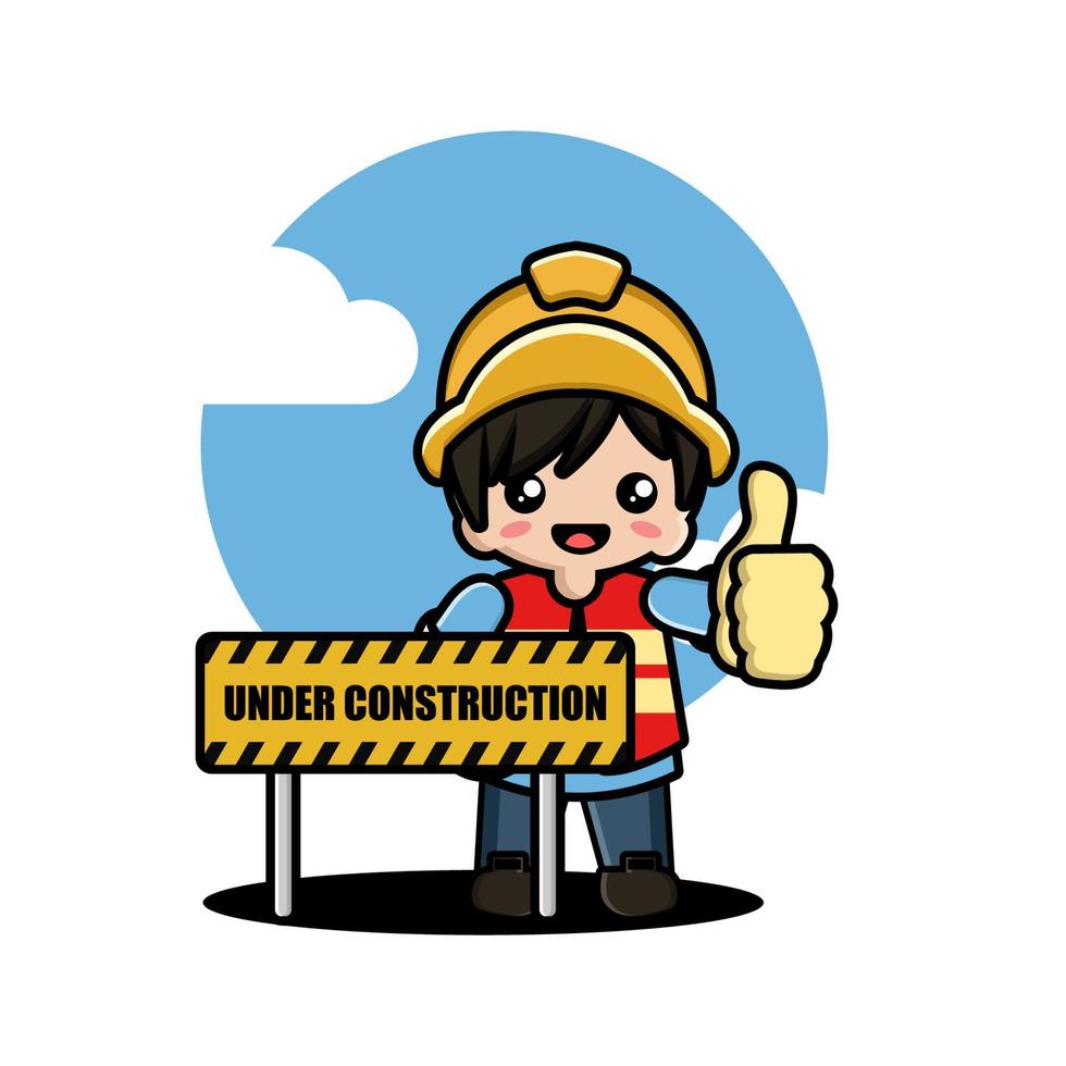 Cute boy construction worker cartoon vector