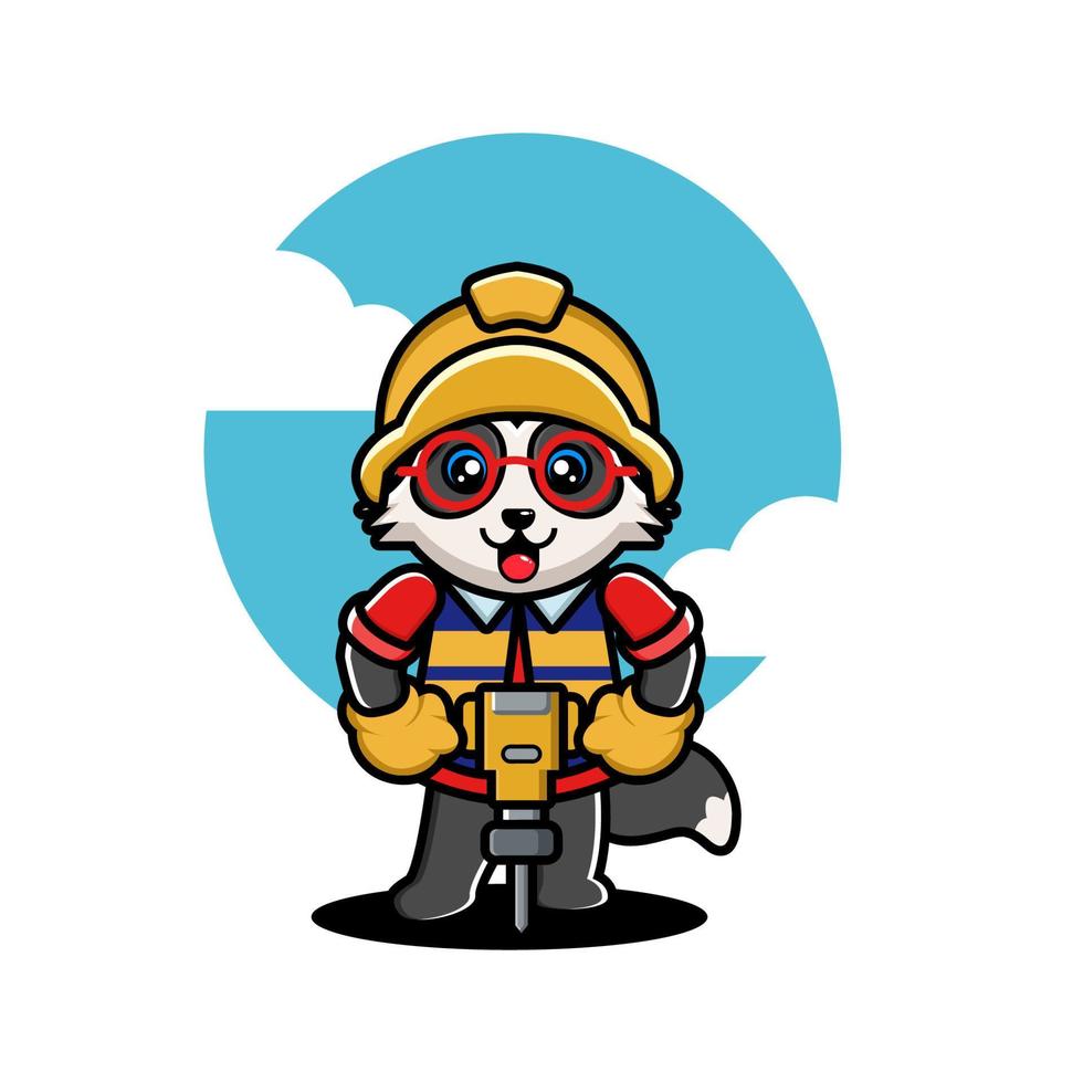 Set of cute raccoon construction worker cartoon vector