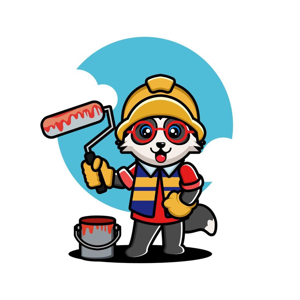 Set of cute raccoon construction worker cartoon vector