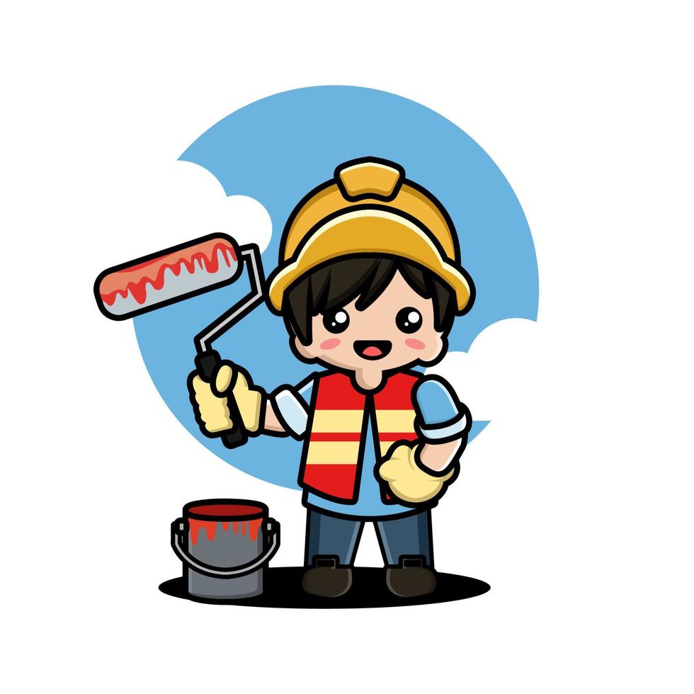Cute boy construction worker cartoon vector