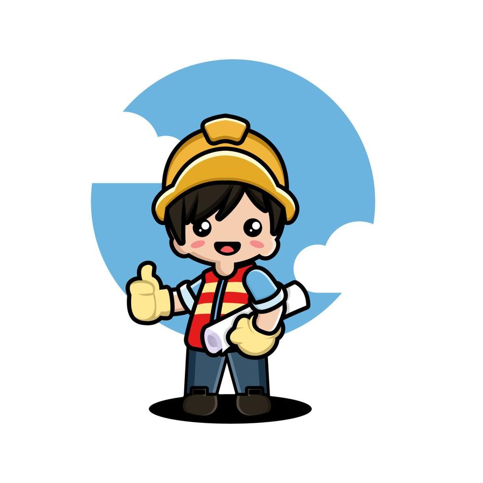 Cute boy construction worker cartoon vector