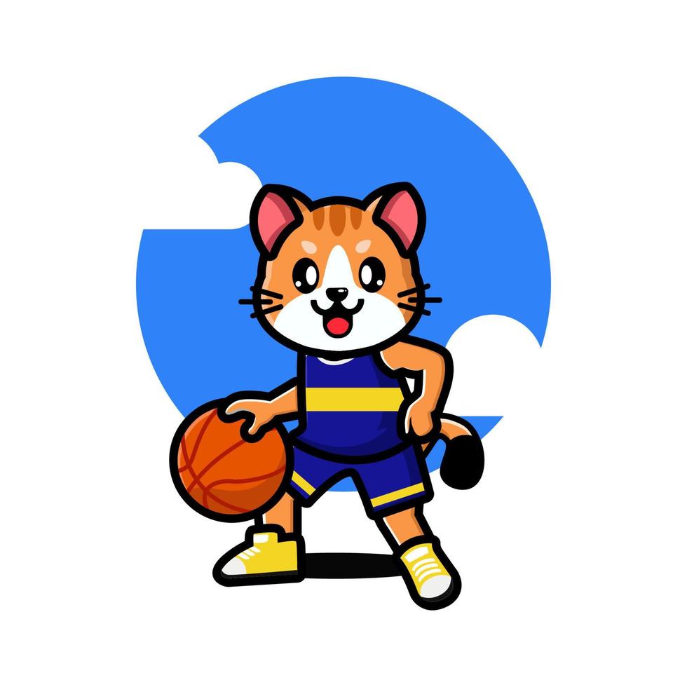 Happy cat playing basketball vector