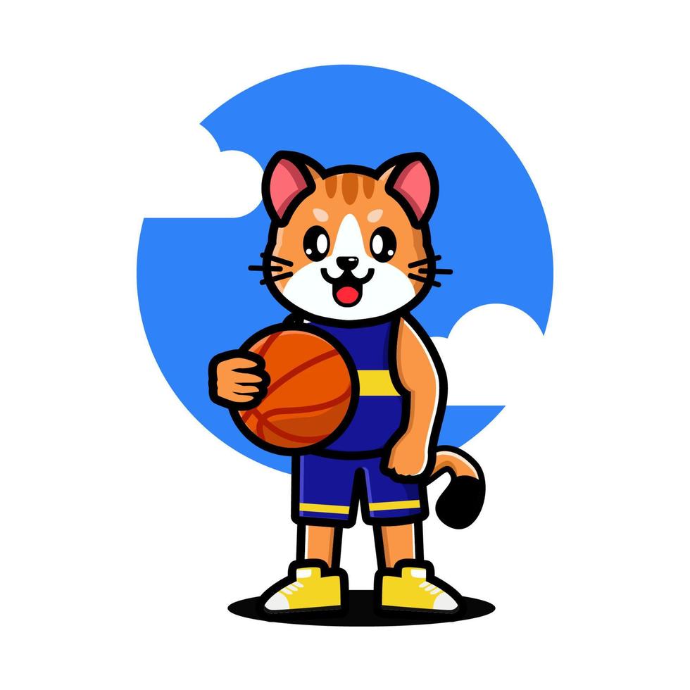 Happy cat playing basketball vector