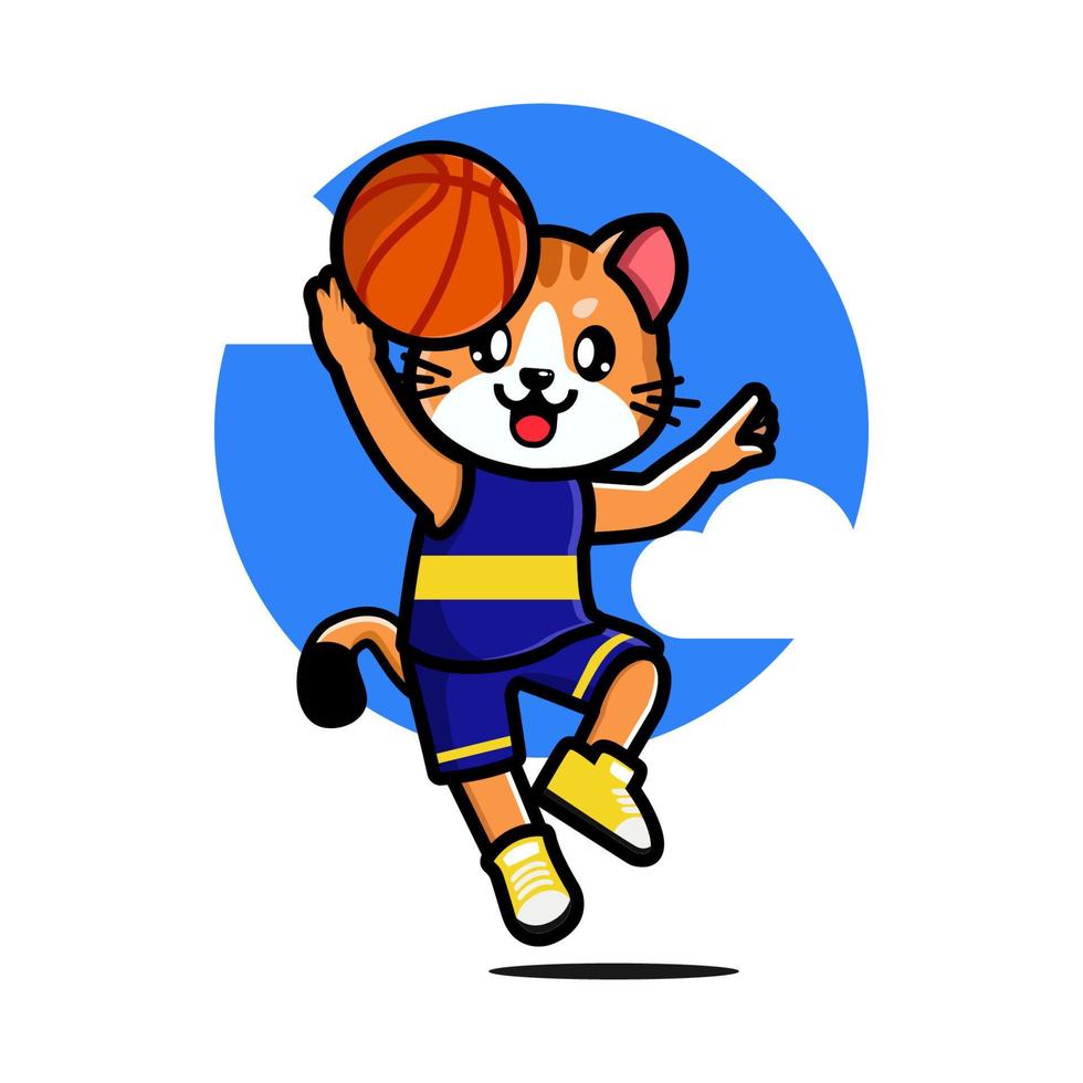 gato feliz jugando baloncesto vector