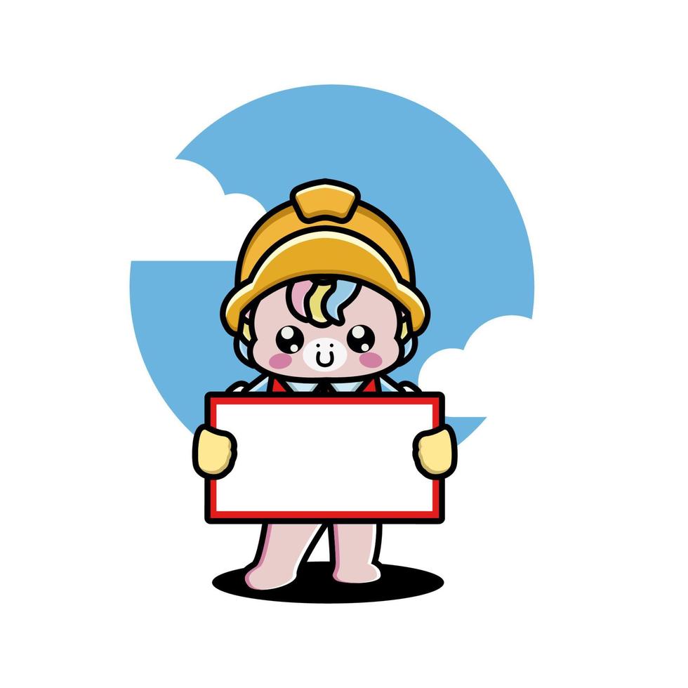 Cute unicorn construction worker cartoon vector