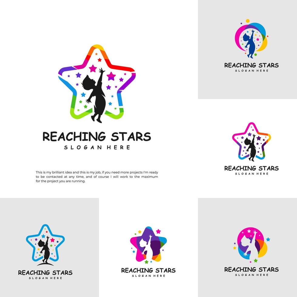 conjunto de plantillas de diseño de logotipo de estrellas de alcance. vector de logotipo de estrella de ensueño. emblema, colorido, símbolo de icono creativo