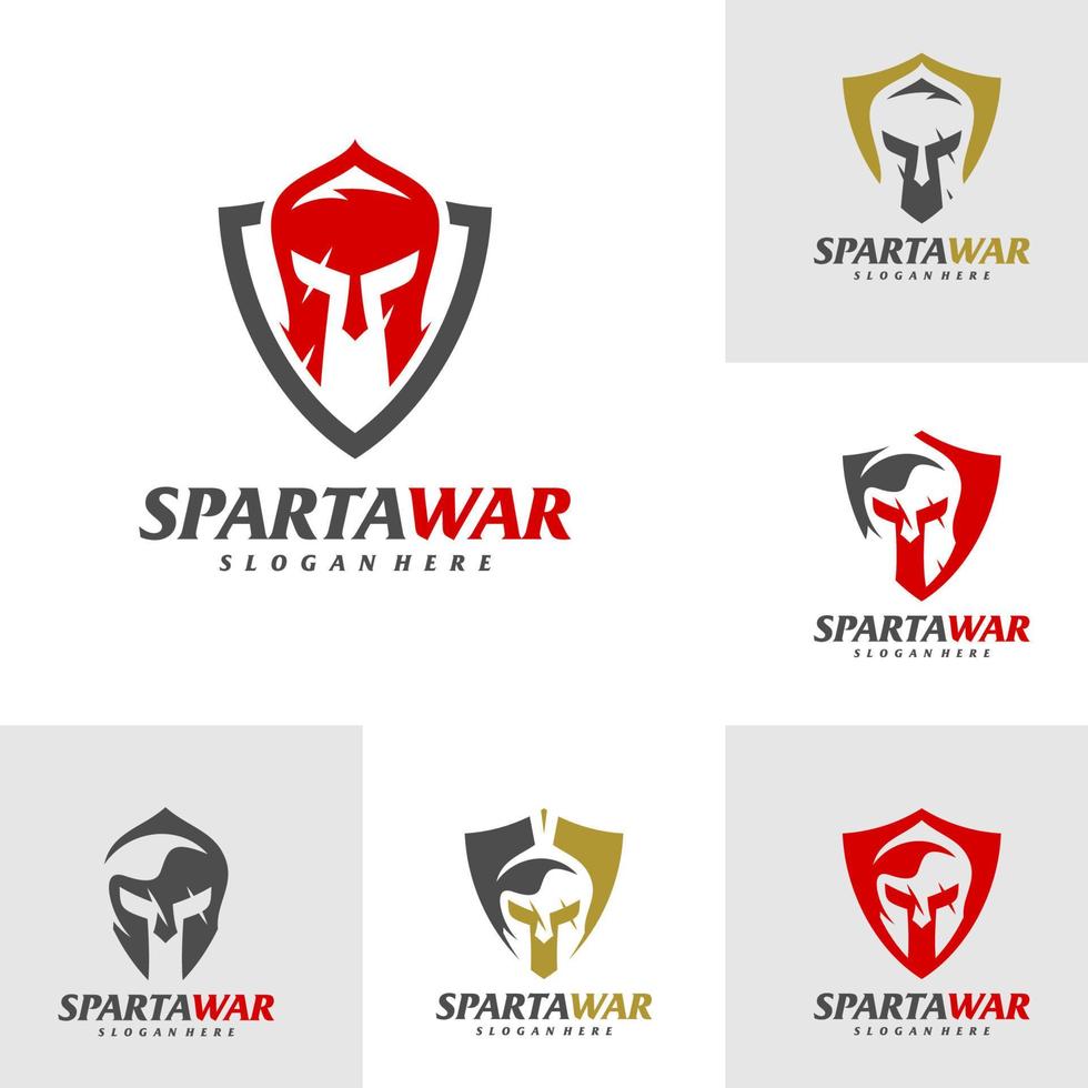 Set of Shield Spartan Warrior Logo Vector. Spartan Helmet Logo design template. Creative icon symbol vector