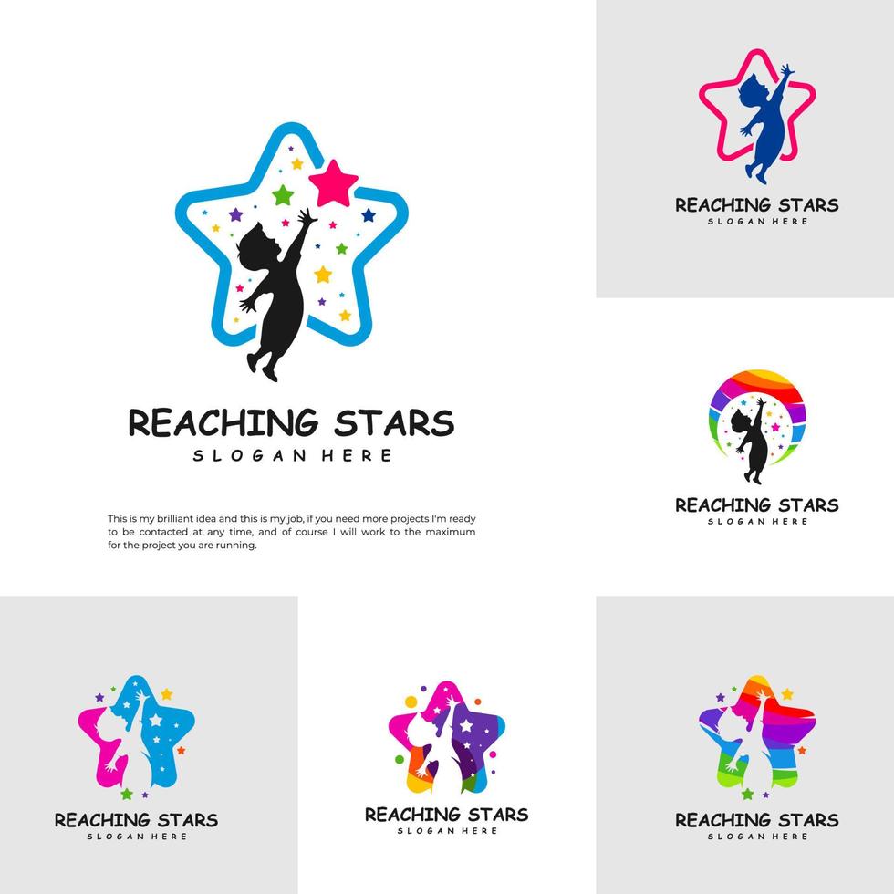 conjunto de plantillas de diseño de logotipo de estrellas de alcance. vector de logotipo de estrella de ensueño. emblema, colorido, símbolo de icono creativo